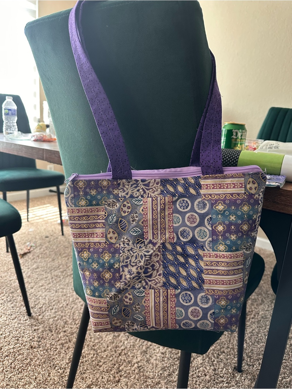Purple Patchwork Pattern Tote Bag - Women's Shoulder Bag